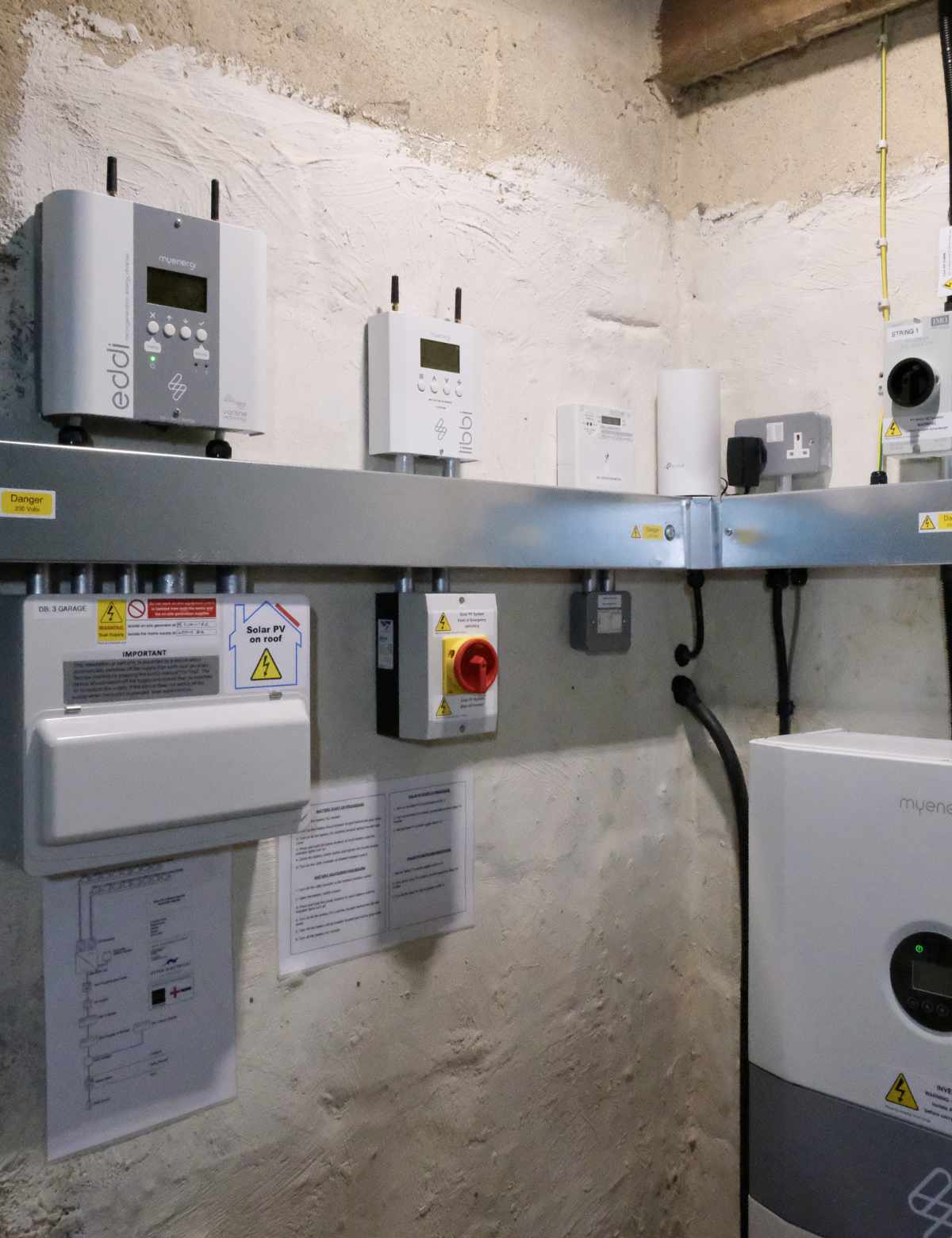 Battery storage and solar PV equipment located in the garage